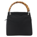 GUCCI Bamboo Hand Bag Nylon Black Silver Auth bs32825-3