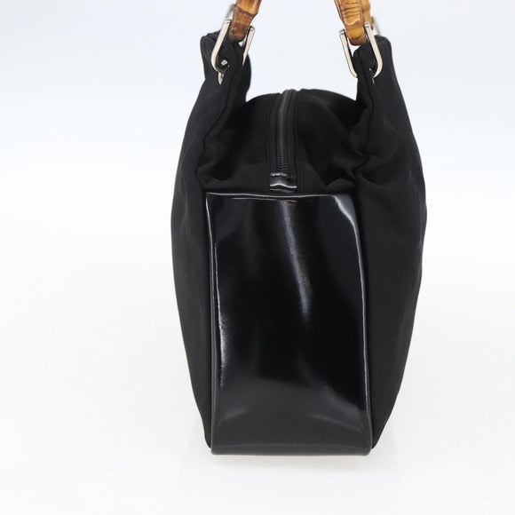 GUCCI Bamboo Hand Bag Nylon Black Silver Auth bs32825