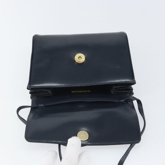 LOEWE Shoulder Bag Leather Navy Gold Auth bs32826