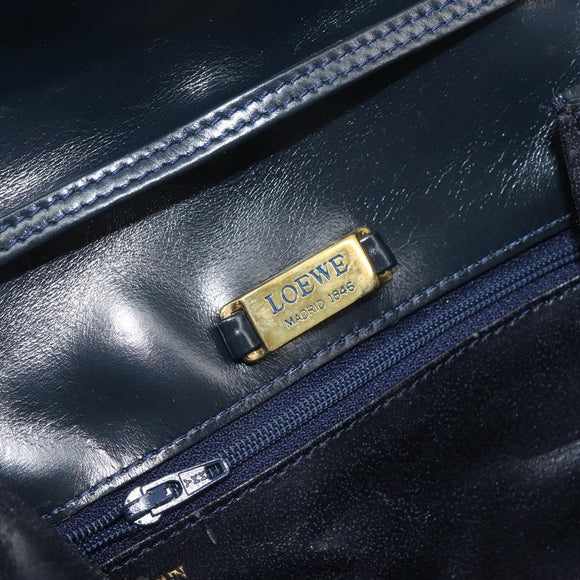 LOEWE Shoulder Bag Leather Navy Gold Auth bs32826