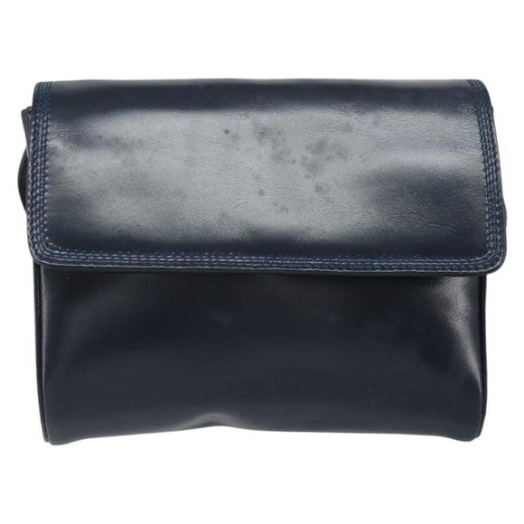 LOEWE Shoulder Bag Leather Navy Gold Auth bs32826