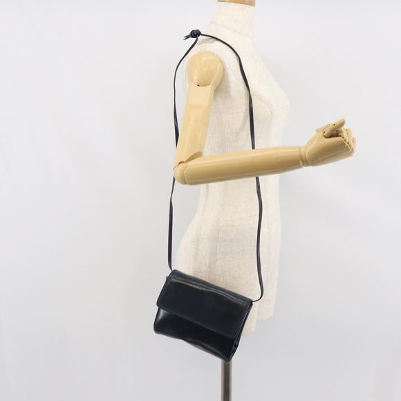 LOEWE Shoulder Bag Leather Navy Gold Auth bs32826