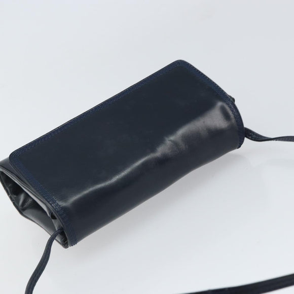 LOEWE Shoulder Bag Leather Navy Gold Auth bs32826