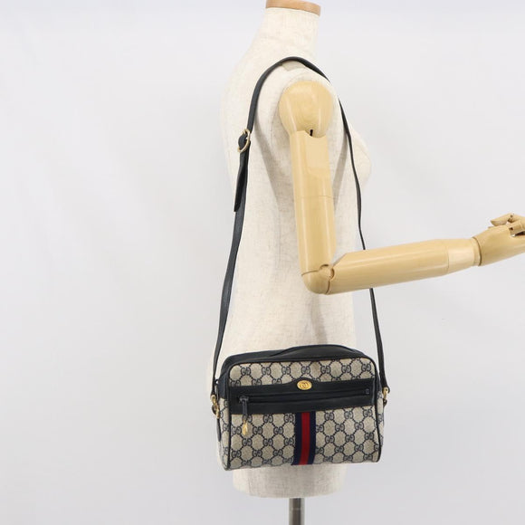 GUCCI GG Supreme Sherry Line Shoulder Bag PVC Red Navy 68 001 3654 Auth bs32828