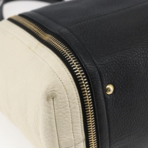 Salvatore Ferragamo Tote Bag Leather White Black Auth bs32829