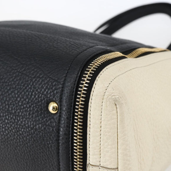 Salvatore Ferragamo Tote Bag Leather White Black Auth bs32829