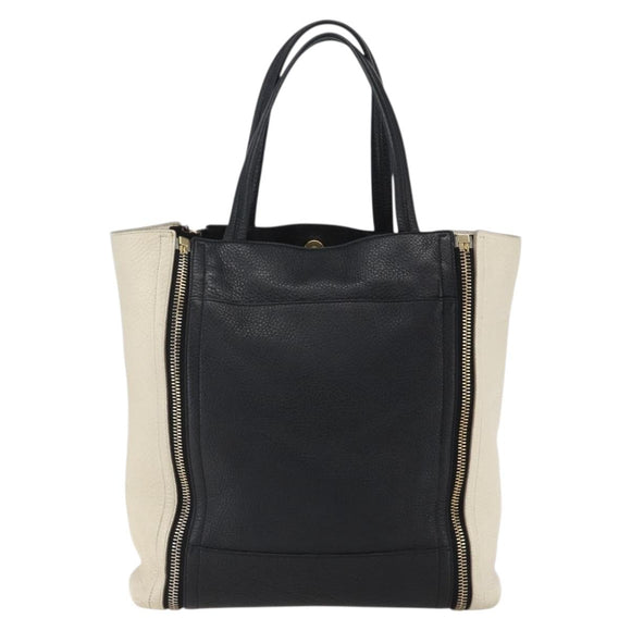 Salvatore Ferragamo Tote Bag Leather White Black Auth bs32829