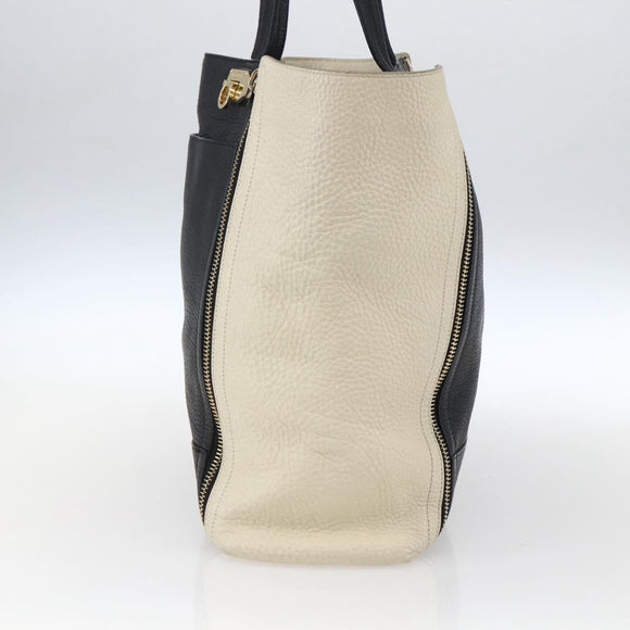 Salvatore Ferragamo Tote Bag Leather White Black Auth bs32829