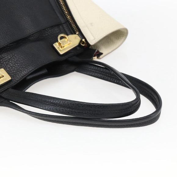 Salvatore Ferragamo Tote Bag Leather White Black Auth bs32829
