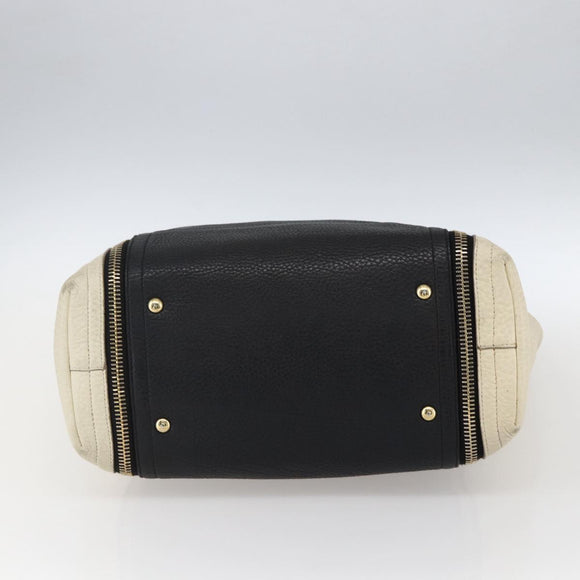 Salvatore Ferragamo Tote Bag Leather White Black Auth bs32829