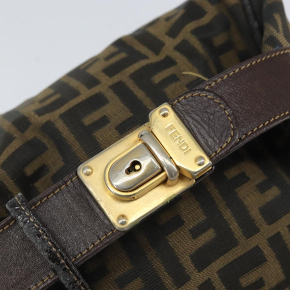 FENDI Zucca Canvas Hand Bag Black Brown Auth bs32830