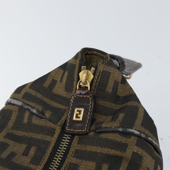 FENDI Zucca Canvas Hand Bag Black Brown Auth bs32830