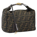FENDI Zucca Canvas Hand Bag Black Brown Auth bs32830-1