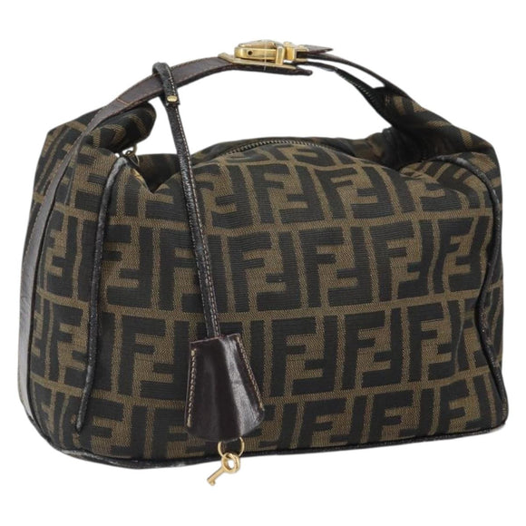 FENDI Zucca Canvas Hand Bag Black Brown Auth bs32830