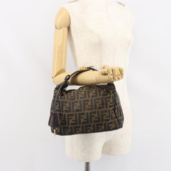 FENDI Zucca Canvas Hand Bag Black Brown Auth bs32830