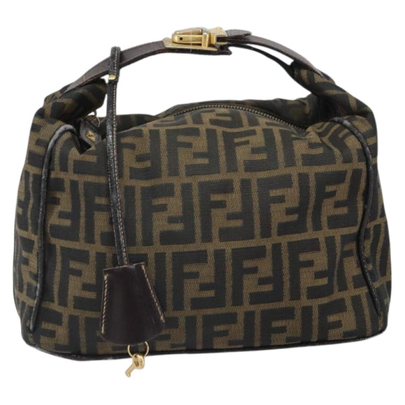 FENDI Zucca Canvas Hand Bag Black Brown Auth bs32830
