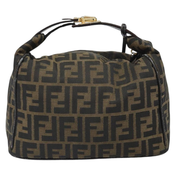 FENDI Zucca Canvas Hand Bag Black Brown Auth bs32830