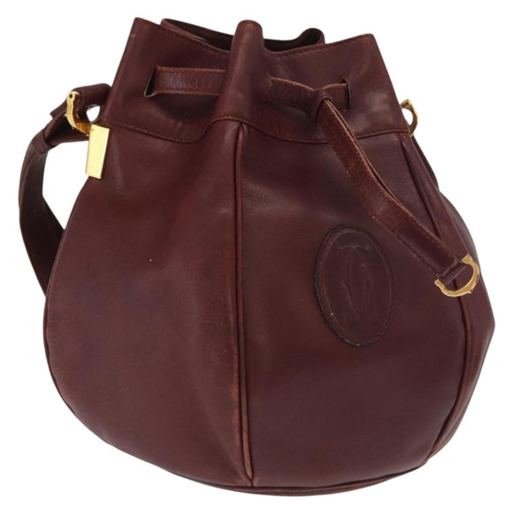 CARTIER Must Line Shoulder Bag Leather Bordeaux Gold Auth bs32835