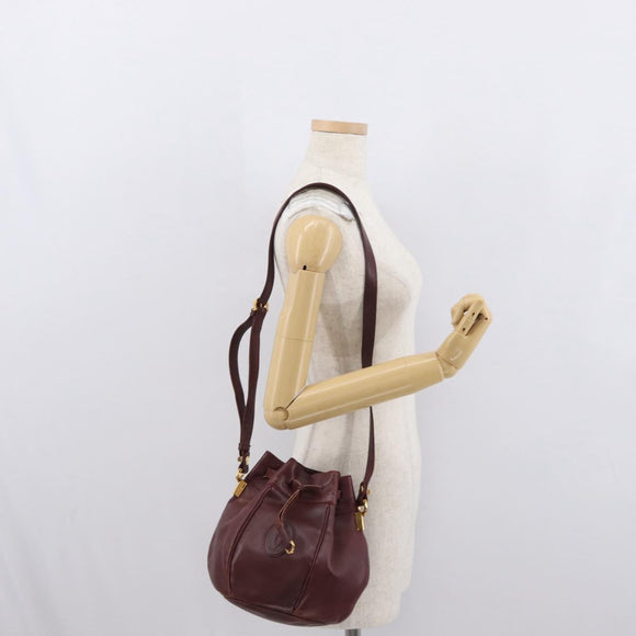 CARTIER Must Line Shoulder Bag Leather Bordeaux Gold Auth bs32835