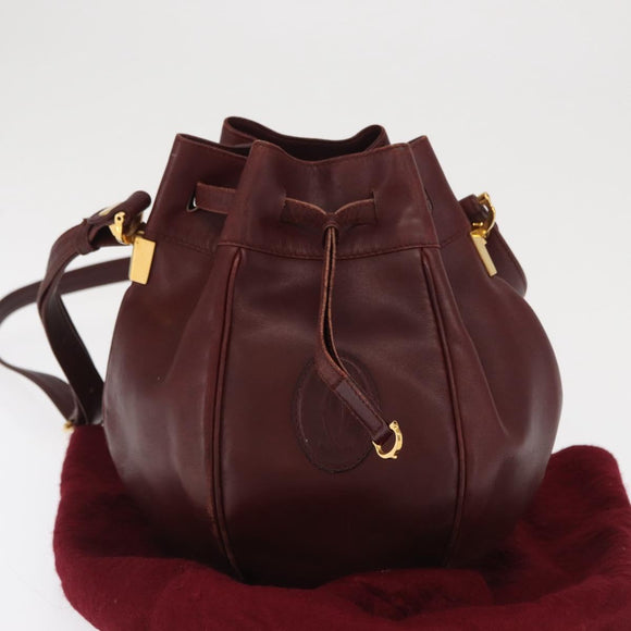 CARTIER Must Line Shoulder Bag Leather Bordeaux Gold Auth bs32835