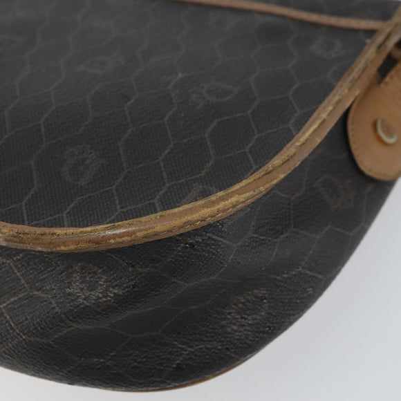 Christian Dior Honeycomb Canvas Shoulder Bag PVC Black Gold Auth bs32839
