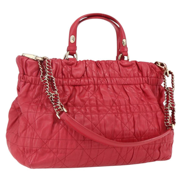 Christian Dior Hand Bag Leather 2way Red Gold Auth bs32842