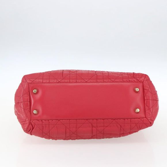 Christian Dior Hand Bag Leather 2way Red Gold Auth bs32842