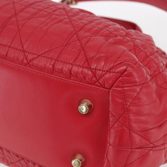Christian Dior Hand Bag Leather 2way Red Gold Auth bs32842