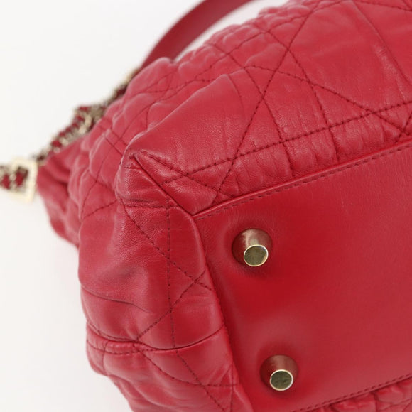 Christian Dior Hand Bag Leather 2way Red Gold Auth bs32842