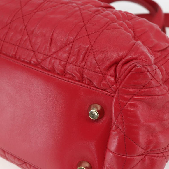 Christian Dior Hand Bag Leather 2way Red Gold Auth bs32842