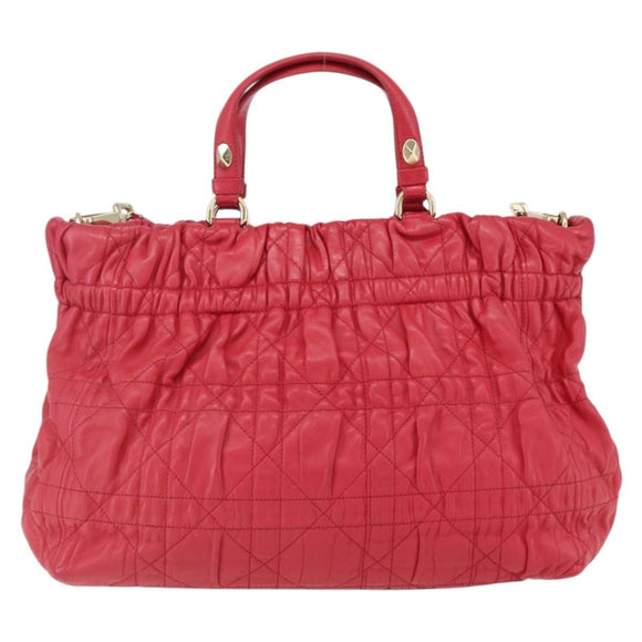 Christian Dior Hand Bag Leather 2way Red Gold Auth bs32842