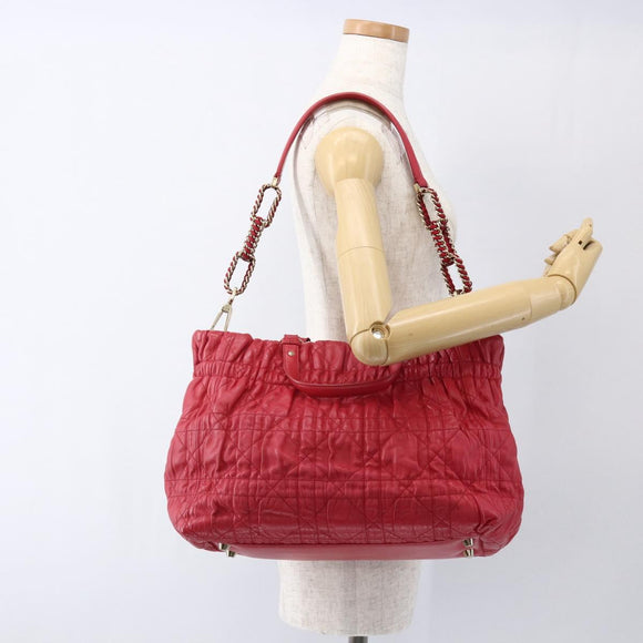Christian Dior Hand Bag Leather 2way Red Gold Auth bs32842