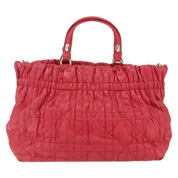Christian Dior Hand Bag Leather 2way Red Gold Auth bs32842