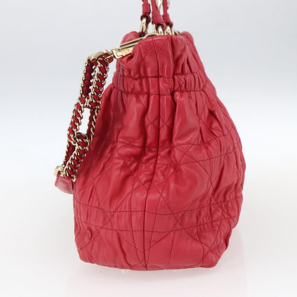 Christian Dior Hand Bag Leather 2way Red Gold Auth bs32842