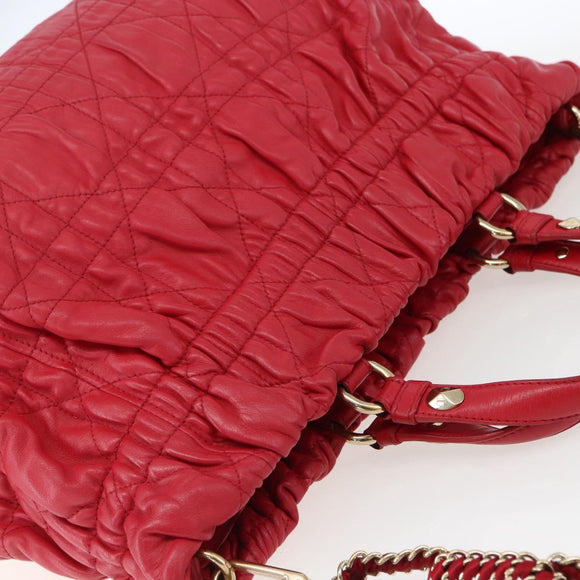 Christian Dior Hand Bag Leather 2way Red Gold Auth bs32842