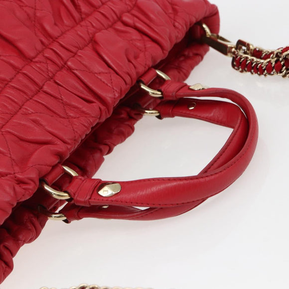 Christian Dior Hand Bag Leather 2way Red Gold Auth bs32842