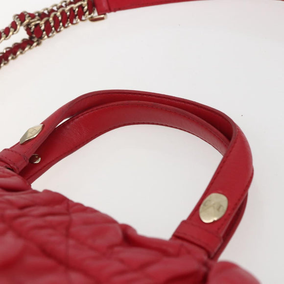 Christian Dior Hand Bag Leather 2way Red Gold Auth bs32842