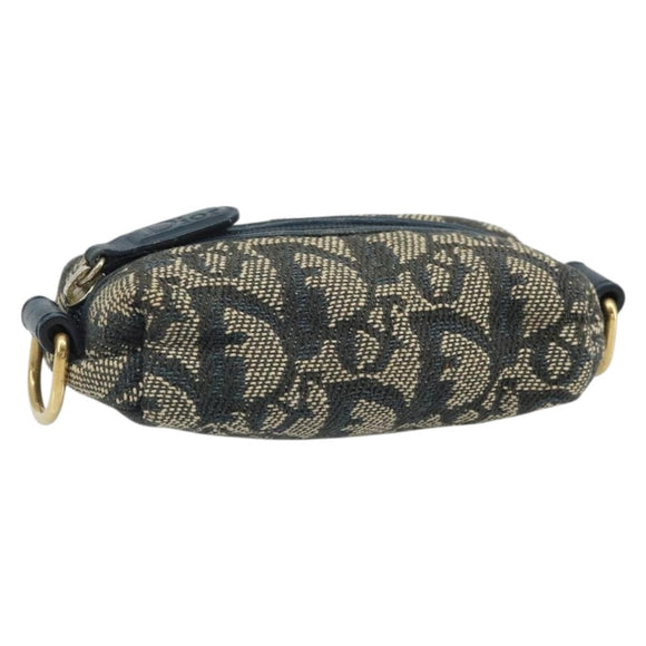 Christian Dior Trotter Canvas Pouch Navy Gold Auth bs32843
