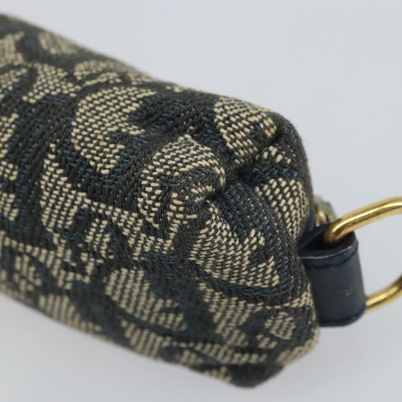 Christian Dior Trotter Canvas Pouch Navy Gold Auth bs32843