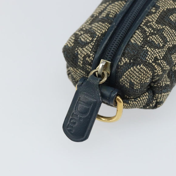 Christian Dior Trotter Canvas Pouch Navy Gold Auth bs32843