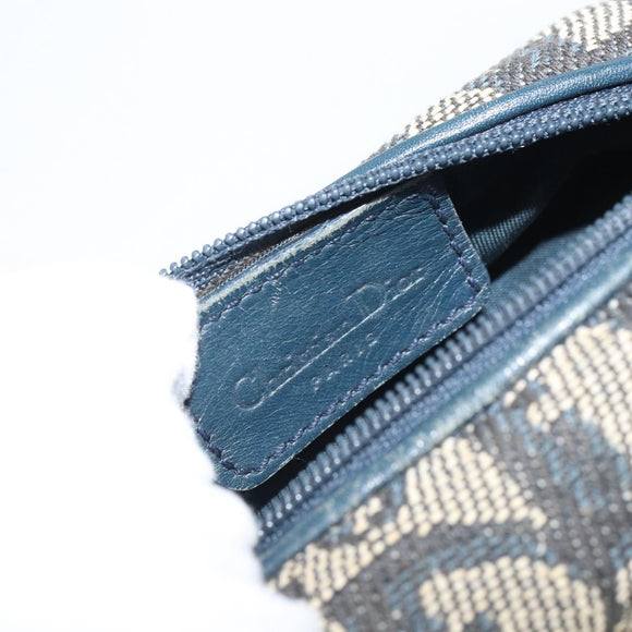 Christian Dior Trotter Canvas Pouch Navy Gold Auth bs32843