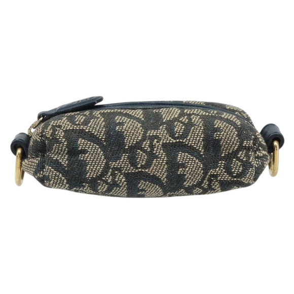 Christian Dior Trotter Canvas Pouch Navy Gold Auth bs32843