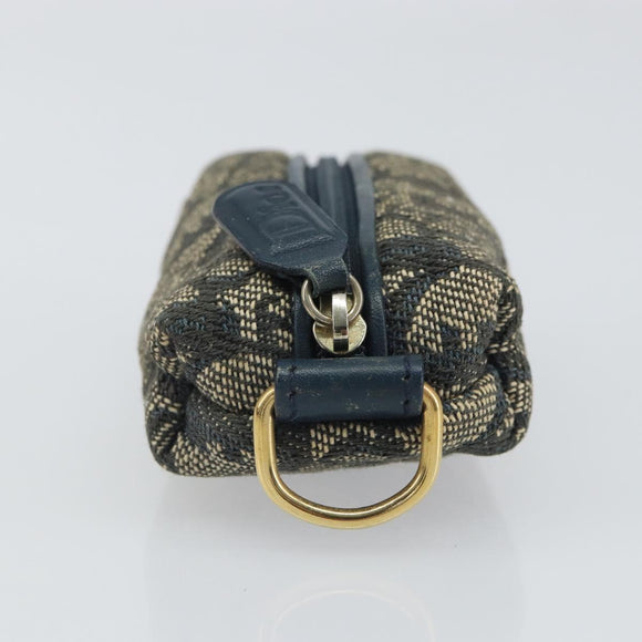 Christian Dior Trotter Canvas Pouch Navy Gold Auth bs32843