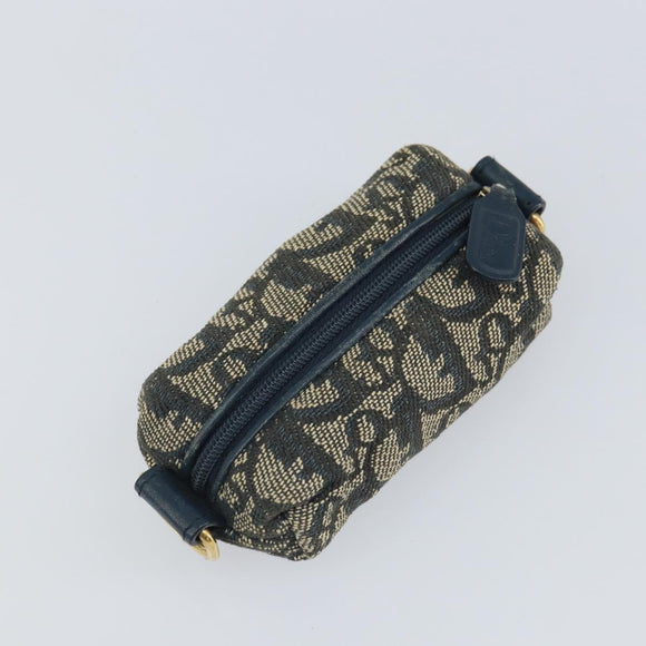 Christian Dior Trotter Canvas Pouch Navy Gold Auth bs32843