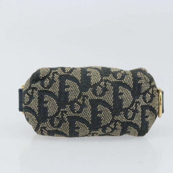 Christian Dior Trotter Canvas Pouch Navy Gold Auth bs32843
