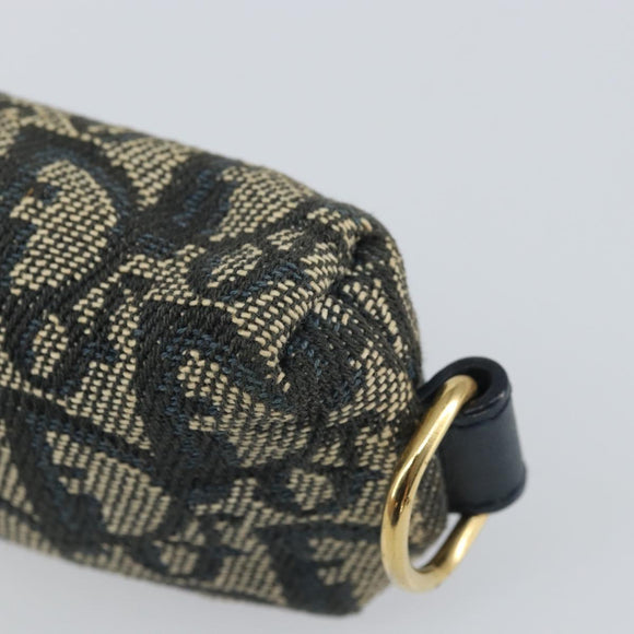 Christian Dior Trotter Canvas Pouch Navy Gold Auth bs32843