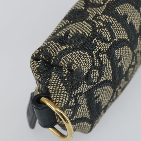 Christian Dior Trotter Canvas Pouch Navy Gold Auth bs32843