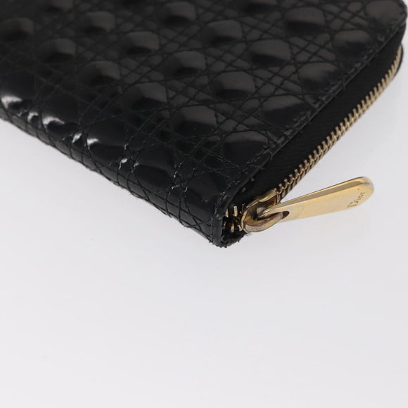 Christian Dior Canage Lange Brieftasche Lackleder Schwarz Gold Auth bs32844