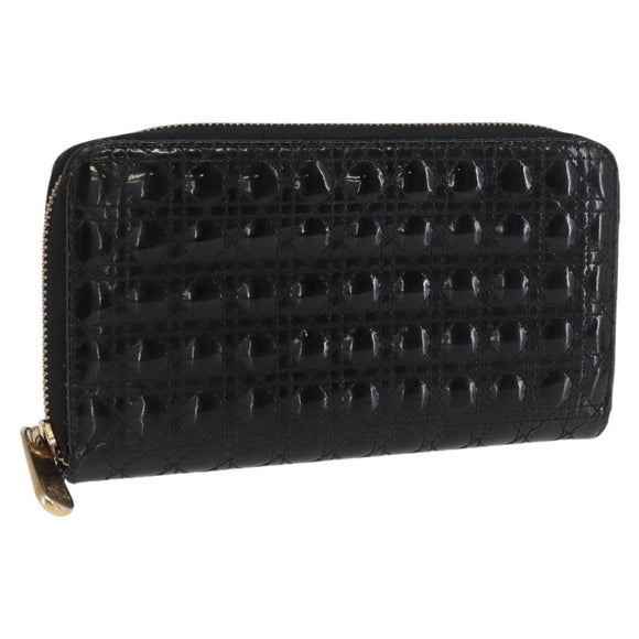 Christian Dior Canage Lange Brieftasche Lackleder Schwarz Gold Auth bs32844