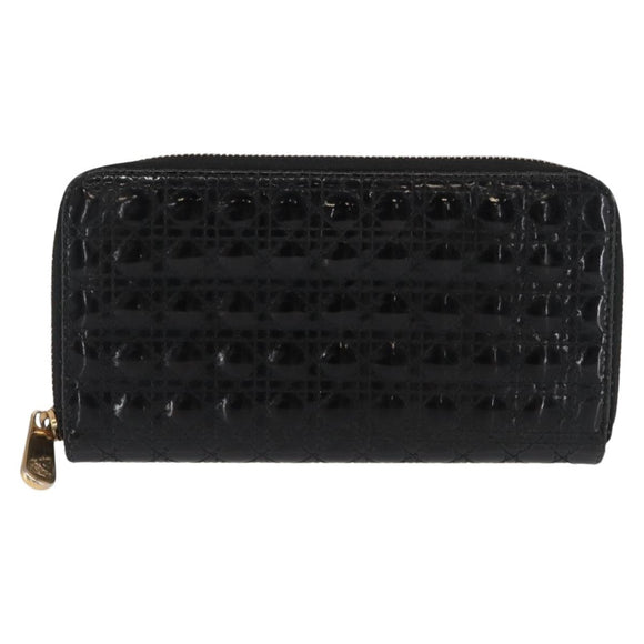 Christian Dior Canage Long Wallet Patent leather Black Gold Auth bs32844